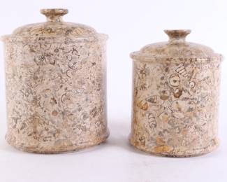 Lot 5048 Set of 2 Stone Storage Canisters with Lids