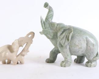 Lot 5044 Hand Carved Stone  Marble Elephant Decorative Figures