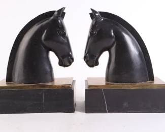 Lot 5043 Marble and Brass Horse Bookends