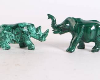 Lot 4501 Malachite Figurines  Rhino  Elephant
