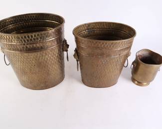 Lot 4495 Lionshead Brass DecorWaste Cans X 2  Footed Planter