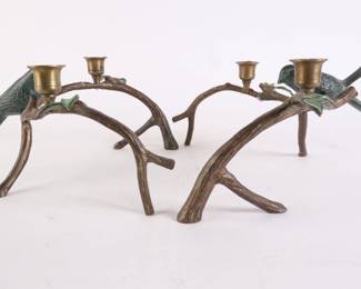 Lot 4491 Pair Bronze Bird Candlesticks