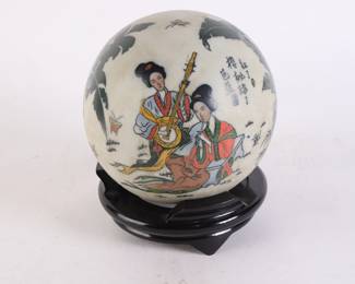 Lot 4487 Asian Musicians Hand Painted Sphere  Stand
