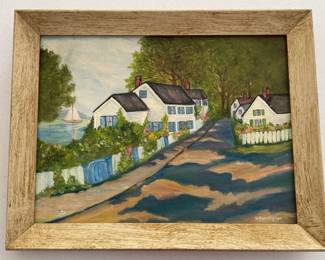 Lot 4477 Framed Art  Original Oil Neighborhood Street  G Harrington