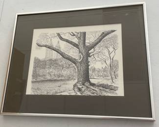 Lot 4474 Framed Art  Black and White Pencil Drawing City Park Print
