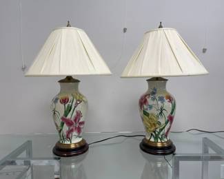 Lot 4461 Pair of signed Pamela Shirley Floral Porcelain Table Lamps