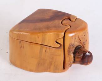 Lot 4333 Artist Signed  Carved Wooden Puzzle Trinket Box