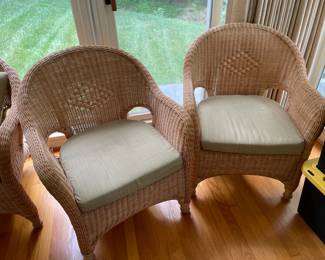 Lot 4306 Pair of Wicker Chairs  Light Green Cushions