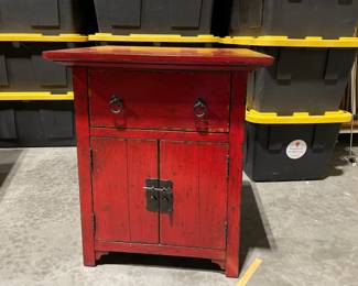 Lot 1267 Red Rustic Asian Inspired Side Table Cabinet