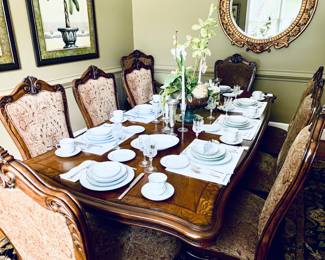 DINING TABLE WITH TWO LEAVES AND 12 CHAIRS 