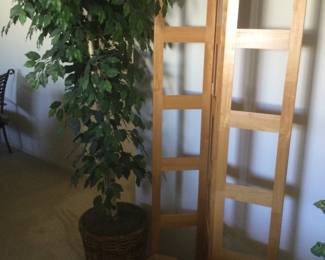 Wooden Room Divider Picture Holder, Artificial Tree And Wall Clock