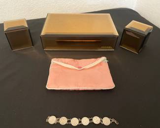 3 Gold Mirrored Jewelry Boxes Vintage Coin Bracelet
