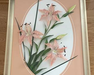 3D Lilies In Acrylic Box With Gold Tone Frame