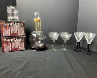 Clear Glass Decanter, 8 Crystal Old Fashioned Glasses And More