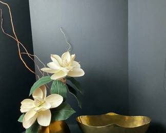 Decorative Vase with Faux Flowers and Bowl