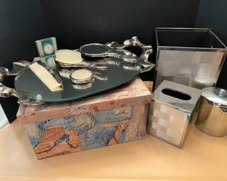 Glass Tray, Brush, Comb More