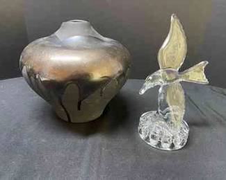 Haeger Vase And Glass Bird Plant Frog