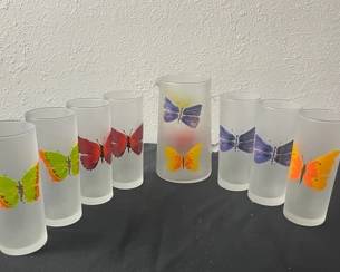 Painted Frosted Glassware  Pitcher