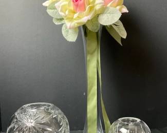 Rose Bowls And Vase With Faux Flowers