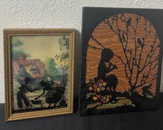 Vintage Wooden Etch Kraft Silhouette Childrens Tea Party