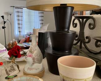 Lamp $10, vintage/antique plates, $1 ea