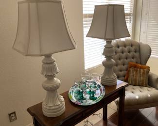 White plaster lamps on library table library table $20