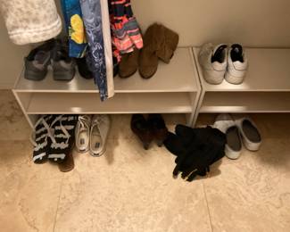 Shoes-$1 ea, shoe shelves $2 ea