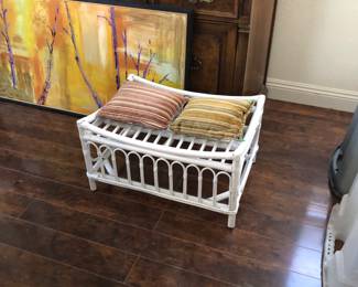 White bamboo ottoman $15