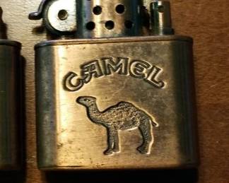 Vintage Camel Hinged Lid Tin, And Lighters, Various Styles And Sizes, Qty 6