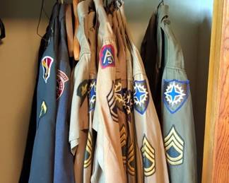 Military Uniforms, Both Green And Tan, And Postal Uniform, Includes Officer Style Hats