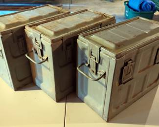 Vintage Metal Military Ammo Boxes, 15" x 18.5" x 9.5", Qty 3