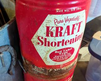 Vintage Kraft Pure Vegetable Shortening Lidded Metal Containers, Qty 2, Both 50 Lbs.