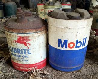 Mobile 5 Gallon Grease Can And Lubright 5 Gallon Motor Oil Can