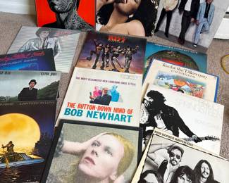 Record Albums Vintage Vinyl LP Rolling Stones, Donna Summer Live, Huey Lewis and the News, Barry Manilow, Crosby Stills & Nash, Elton John, Jackson Browne, David Bowie, Bob Newhart, Kiss, Heatwave, Cat Stevens, Bruce Springsteen, The Doobie Brothers.   