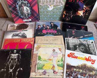 Vintage vinyl LP record albums. Rod Stewart, Pat Benatar, David Bowie, Jefferson Starship, Fleetwood Mac, Elton John, The Four Seasons, Heart, Bob Seger, Bee Gees, Styx , Steely Dan, Art Garfunkel.  