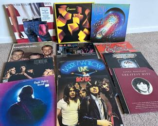 Vintage vinyl record albums LPs:  Bruce Springsteen, Genesis, Journey, Kingston, Trio, Fleetwood Mac, Todd Hobin Band Van, REO Speedwagon, Simon and Garfunkel, Barry Manilow, AC/DC, Linda Ronstadt, Saturday Night, Fever Soundtrack, and today’s love hits all original emotions.
