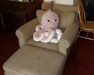 Chair, Ottoman & Large Vintage Stuffed Animal (More Not Shown)