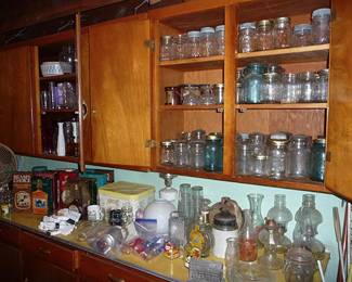 Old Mason Jars, Glassware & Jim Beam Bottles