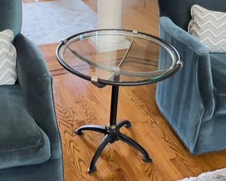 Arhaus Cast Iron Base Glass Top Round Side Table