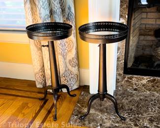 PAIR Black Metal Gallery Top Round Three-Legged Adjustable Height Martini Tables