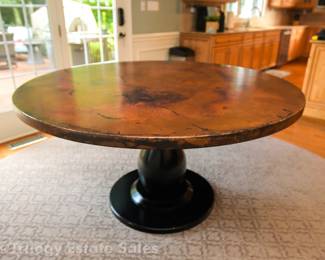Arhaus Reclaimed Round Dining Table With Trieste Base And Hammered Copper Top