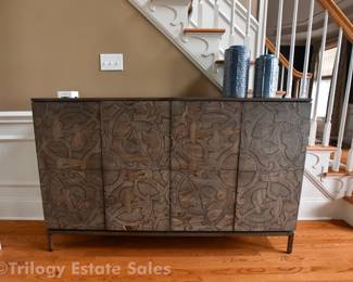 Graphic Front Wood Sideboard On Metal Legs (Matches the coffee table in the family room)