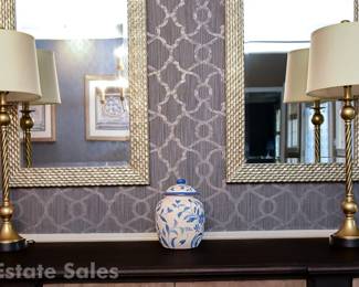 Pair Of Buffet Lamps Metallic Painted Wood