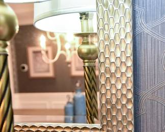 Pair Of Mirrors With Honeycomb Textured Silver-Tone Frames And Beveled Glass