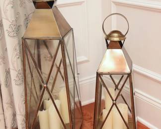 Large Metal Lanterns With Beveled Glass And Flameless Candles