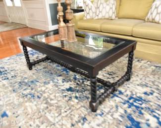SET 2 Side Tables 1 Coffee Table Riverside Furniture Black Turned Leg Beveled-Edge Glass Top