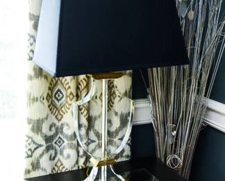 PAIR Decorative Concepts Acrylic Coat Of Arms Shape Lamps With Brass Bases Gold Foil Lined Black Shades