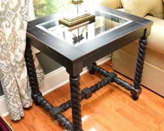 SET 2 Side Tables 1 Coffee Table Riverside Furniture Black Turned Leg Beveled-Edge Glass Top