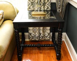 SET 2 Side Tables 1 Coffee Table Riverside Furniture Black Turned Leg Beveled-Edge Glass Top