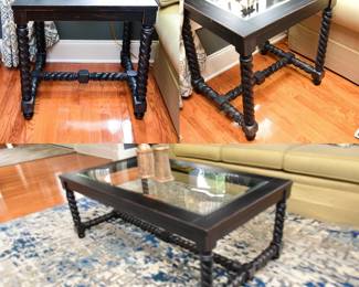 SET 2 Side Tables 1 Coffee Table Riverside Furniture Black Turned Leg Beveled-Edge Glass Top